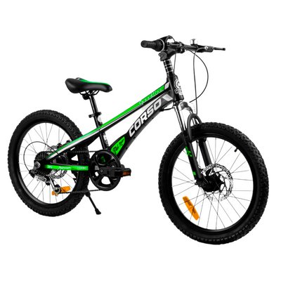 Гірський дитячий велосипед 6-10 років 20 дюймів Corso Speedline Чорний з зеленим 21803 фото