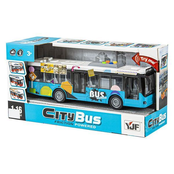 Детская инерционная игрушка автобус с подсветкой и звуковыми эффектами City Bus Бирюзовый 44128 фото