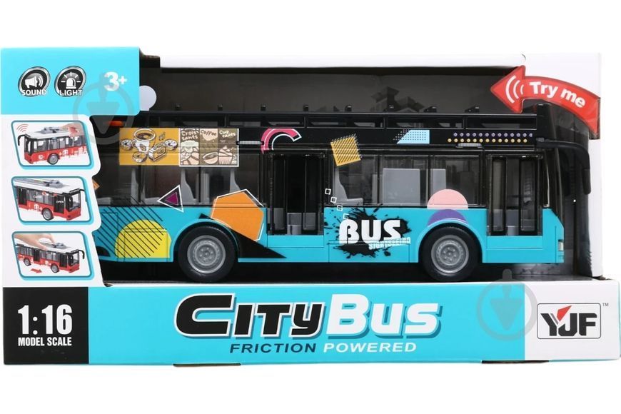Детская инерционная игрушка автобус с подсветкой и звуковыми эффектами City Bus Бирюзовый 44128 фото