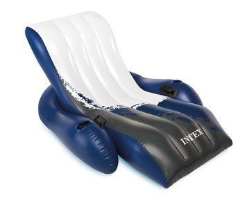 Пляжне надувне Крісло Шезлонг Інтекс із підлокітниками Intex 180 х 135 см Біле із синім 35035 фото