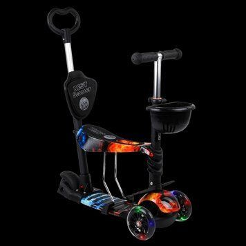 Трехколесный самокат со светящимися колесами и родительской ручкой 5 в 1 Best Scooter Синий с красным 25908 фото