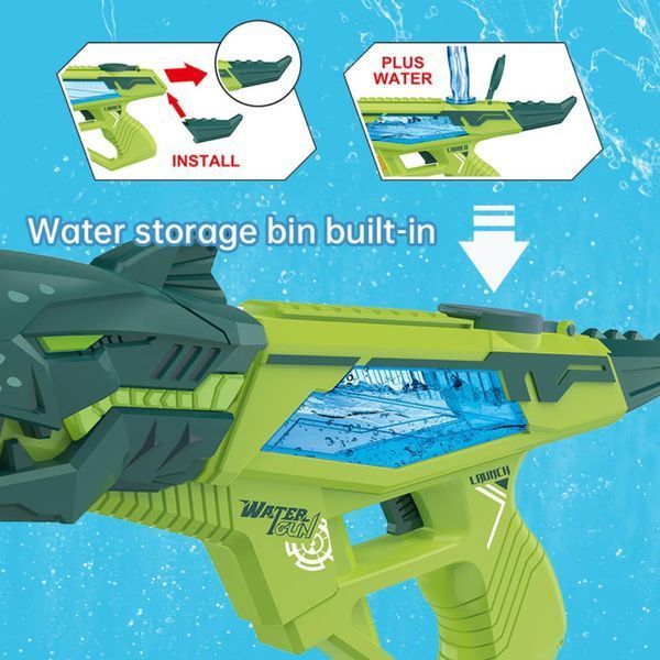 Водный пистолет на аккумуляторе Water Gun Акула Зеленый 40 см 39800 фото