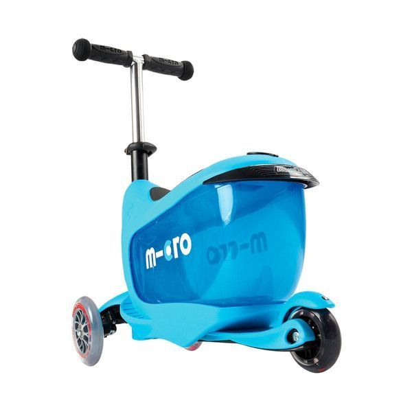 Трехколесный самокат Micro "Mini2go Deluxe Plus" с сиденьем и родительской ручкой - Голубой 28228 фото