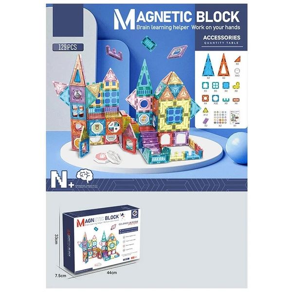 Дитячий магнітний конструктор Magnetic Block Зоопарк 129 деталей 35188 фото