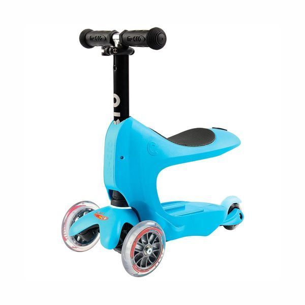 Трехколесный самокат Micro "Mini2go Deluxe Plus" с сиденьем и родительской ручкой - Голубой 28228 фото