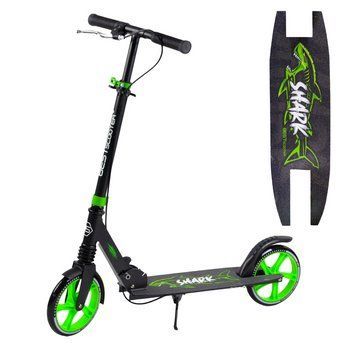 Самокат двухколесный Best Scooter SHARK с ручным тормозом Черный с зеленым 22630 фото