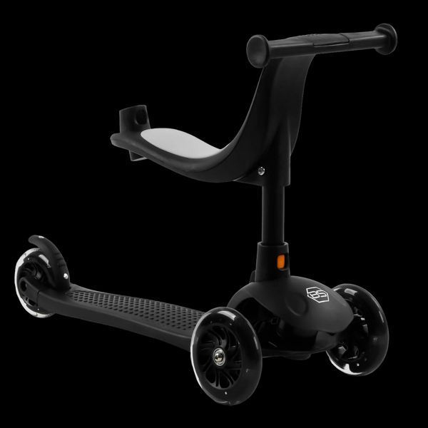 Трехколесный самокат со светящимися колесами и родительской ручкой Best Scooter Черный с оранжевым 26029 фото