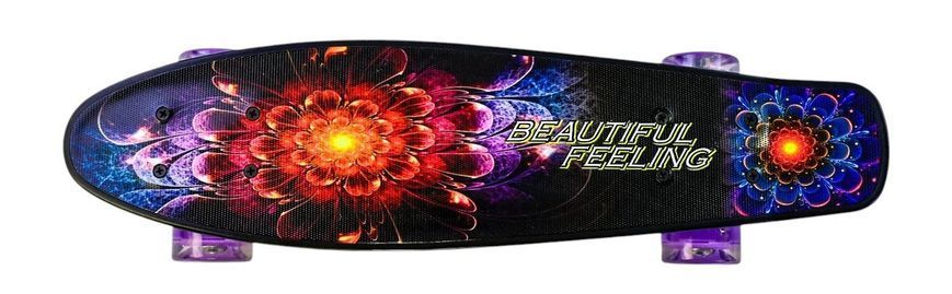 Детский Скейт Пенни Борд со светящимися колесами 6 см Best Board Фиолетовый с принтом 39127 фото
