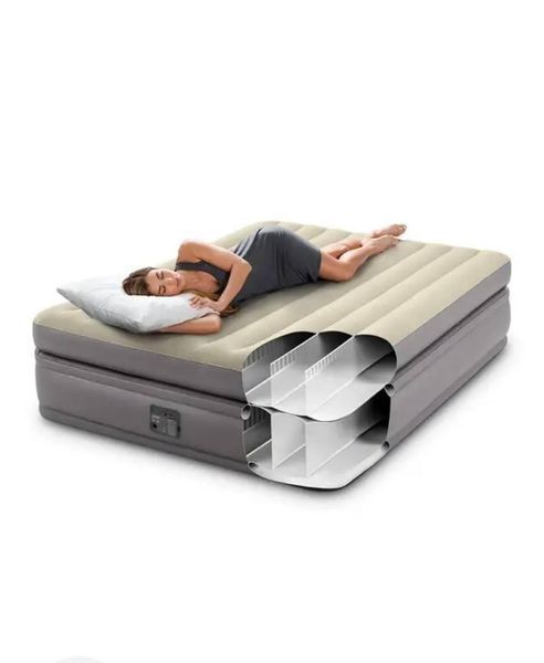 Двуспальный надувной матрас Интекс кровать со встроенным насосом Intex 203 х 152 х 51 см Бежевый 33972 фото