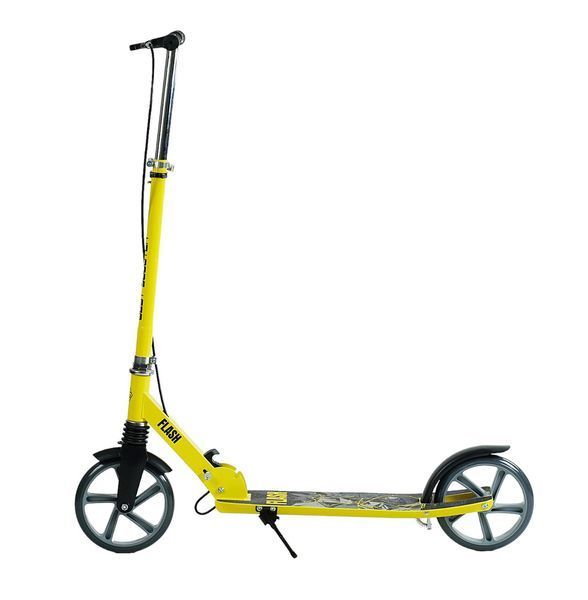 Складаний двоколісний самокат із ручним гальмом і амортизатором Best Scooter Flash Сірий з жовтим 34174 фото