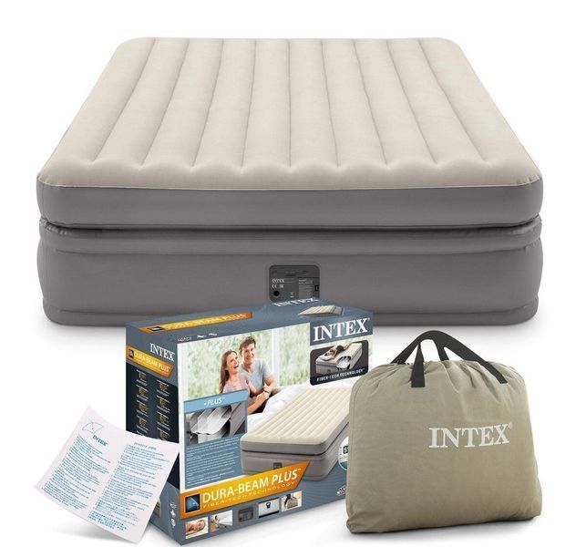 Двуспальный надувной матрас Интекс кровать со встроенным насосом Intex 203 х 152 х 51 см Бежевый 33972 фото