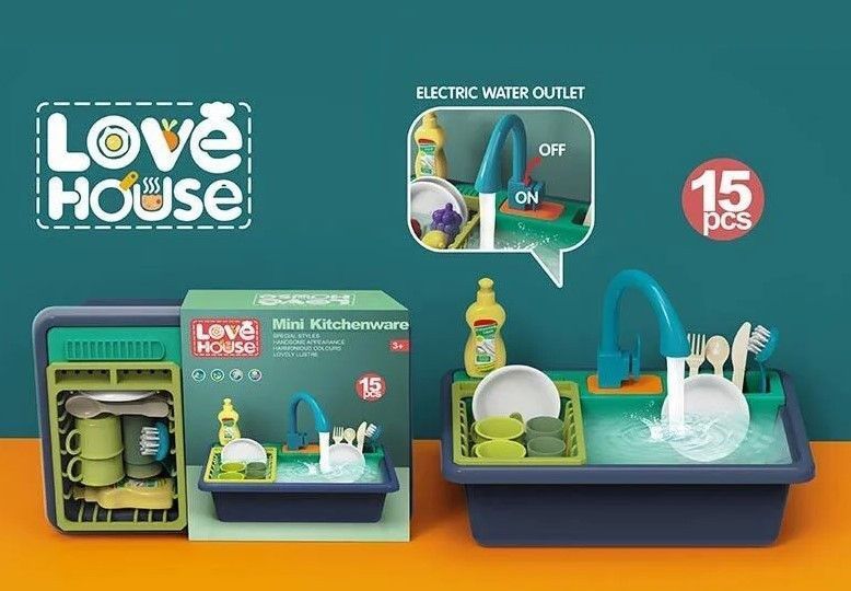 Ігровий набір Кухня Мийка з водою й набором посуду Love Hous 15 предметів 33122 фото