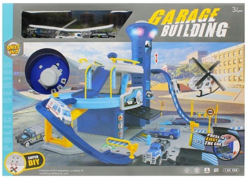 Трек паркінг для машинок із підсвічуванням і звуковими ефектами Garage Building 53 см Синій 36646 фото