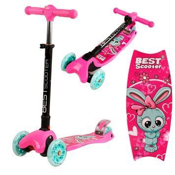 Детский трёхколесный складной самокат Best Scooter Maxi для девочки Зайчик 22208 фото