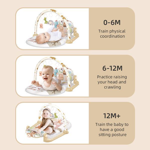 Дитячий розвиваючий килимок із дугою і піаніно світлозвукові ефекти Бежевий 41309 фото