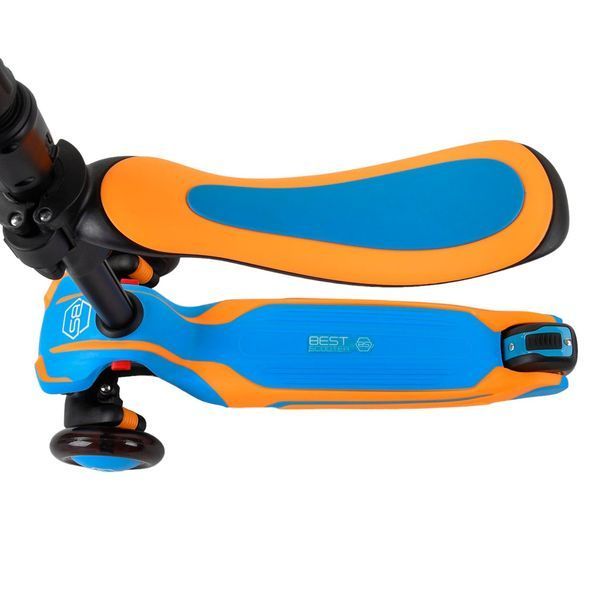 Самокат трехколесный с сиденьем и светящимися колесами Best Scooter Синий с оранжевым 25956 фото