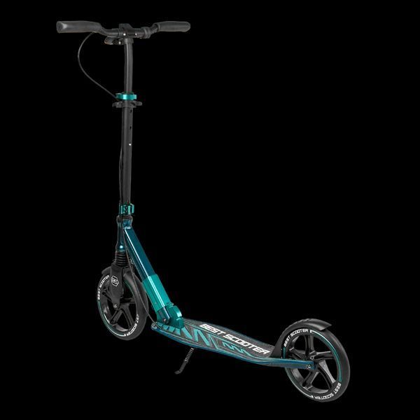 Складной самокат двухколесный с большими колесами и ручным тормозом Best Scooter Черный с голубым 26071 фото