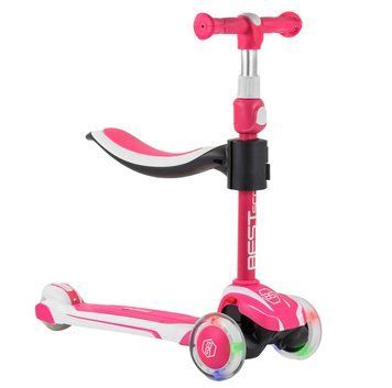 Самокат трехколесный с сиденьем и светящимися колесами Best Scooter Розовый с белым 25957 фото