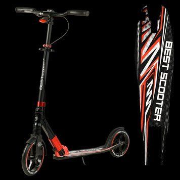 Складной самокат двухколесный с большими колесами и ручным тормозом Best Scooter Черный с красным Вид 2 26075 фото