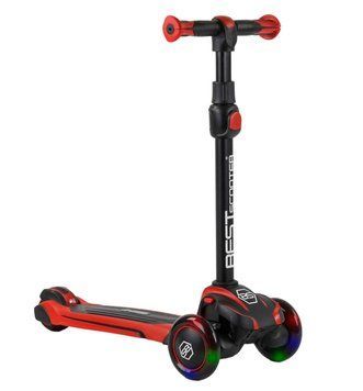 Самокат трехколесный со светящимися колесами Best Scooter Черный с красным Вид 4 25953 фото