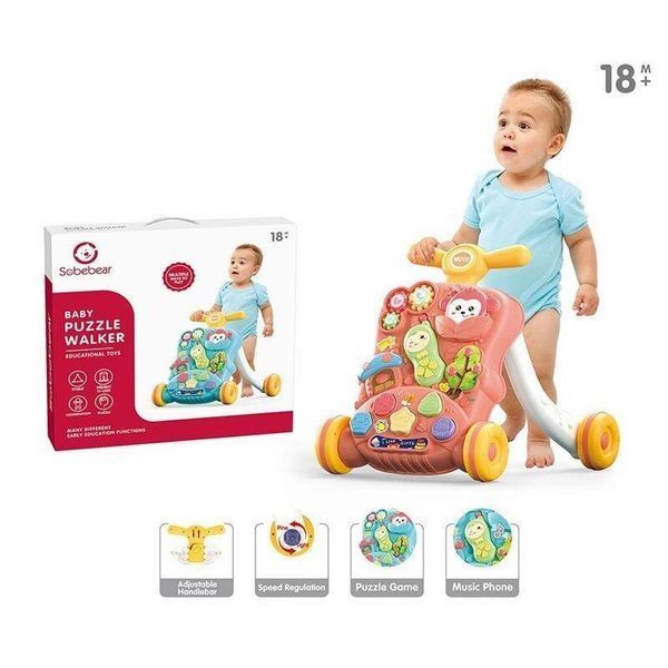 Музыкальная каталка 2 в 1 Детские ходунки Интерактивный Игровой центр Музыкальный телефон Розовый 42155 фото