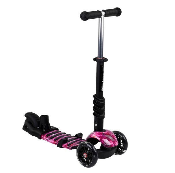Трехколесный самокат со светящимися колесами и родительской ручкой 5 в 1 Best Scooter Розовый Вид 4 25910 фото
