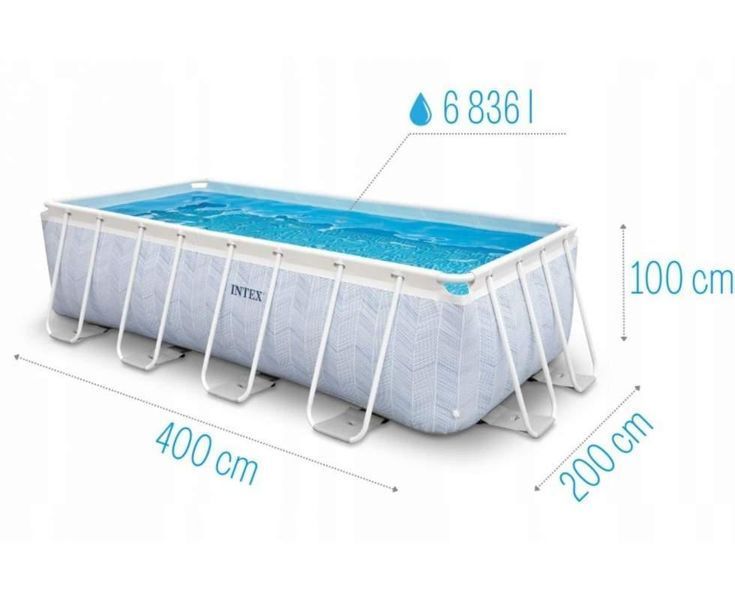 Каркасний басейн Інтекс Intex з фільтр-насосом і драбиною 400 x 200 x 100 см об'єм 6836 л Прямокутний 39909 фото