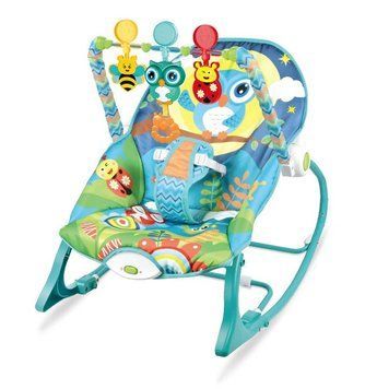 Детский шезлонг для новорожденных с вибрацией iBaby Сова Бирюзовый 33186 фото