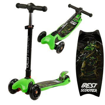 Детский трёхколесный складной самокат Best Scooter Maxi для мальчика Мотоцикл Зеленый 22213 фото