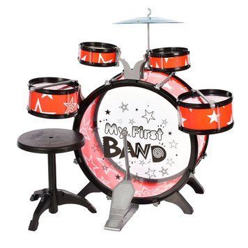 Детская Барабанная установка со стульчиком 5 Барабанов Тарелка Jazz Drum Красный 41315 фото