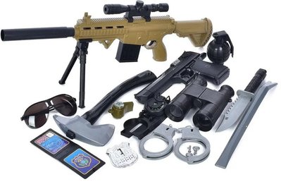 Дитячий ігровий набір військового QR899-18F автомат, пістолет, бінокль, наручники, окуляри, ніж, компас 31261 фото
