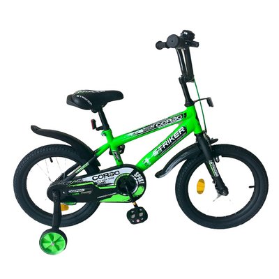Дитячий велосипед із додатковими колесами 4-6 років 16 дюймів Corso Striker Зелений 22496 фото