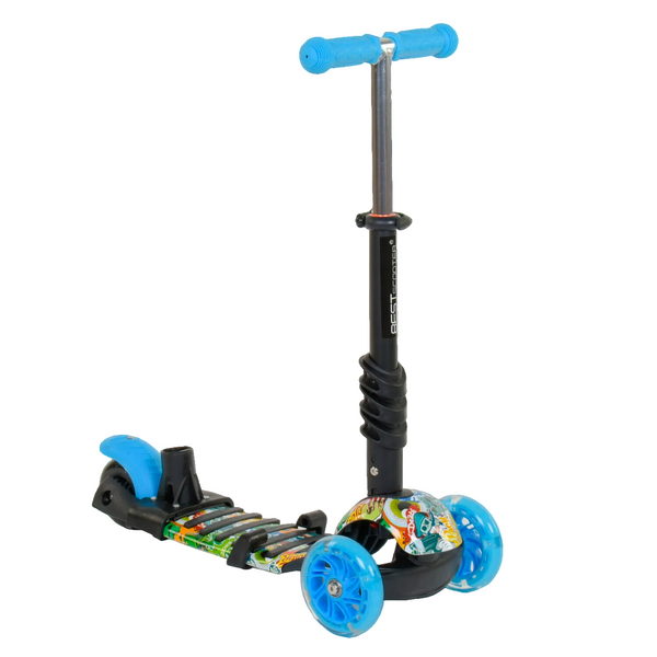 Трехколесный самокат со светящимися колесами и родительской ручкой 5 в 1 Best Scooter Голубой 25841 фото