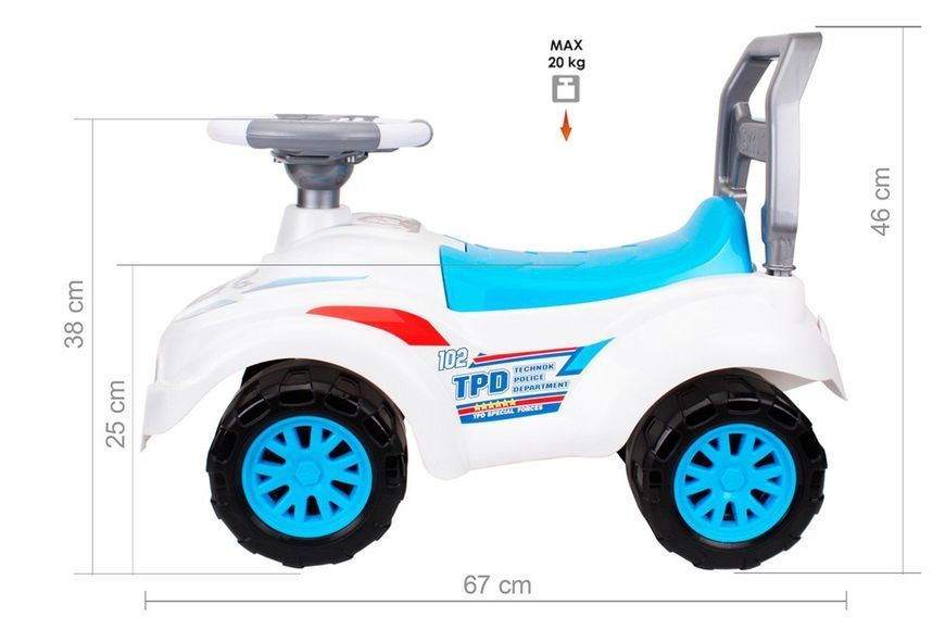Толокар Машинка Каталка с ручкой и звуковыми эффектами Technok Toys Полиция Белый 39159 фото
