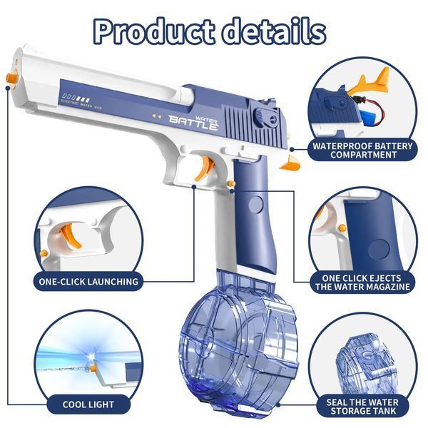 Електричний водний пістолет на акумуляторі з підсвічуванням Glock Water Gun Синій 39964 фото