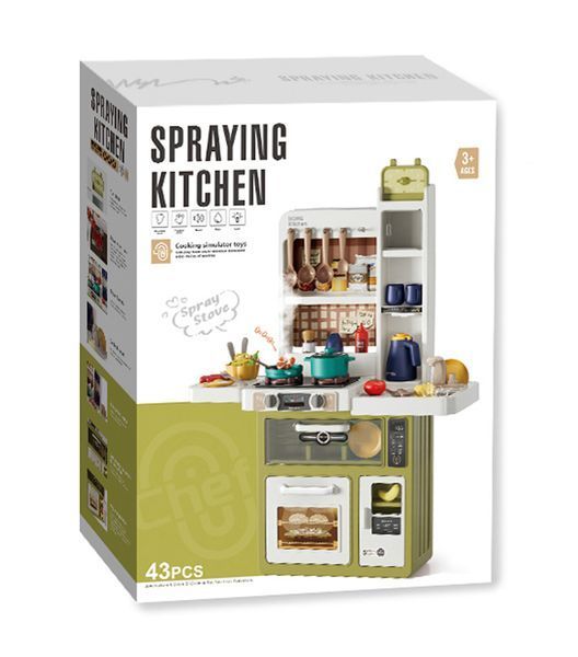 Игрушечная кухня с подсветкой звуком паром и помповой подачей воды 43 элемента Высота 88 см Зеленый 44544 фото