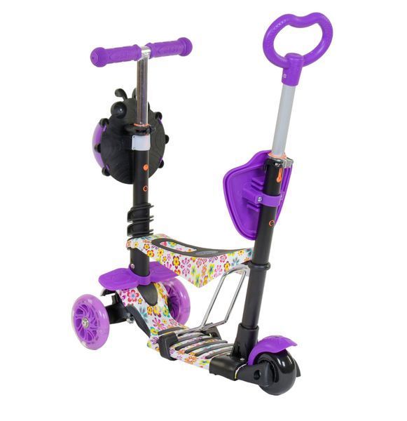 Трехколесный самокат со светящимися колесами и родительской ручкой 5 в 1 Best Scooter Фиолетовый Вид 5 25837 фото