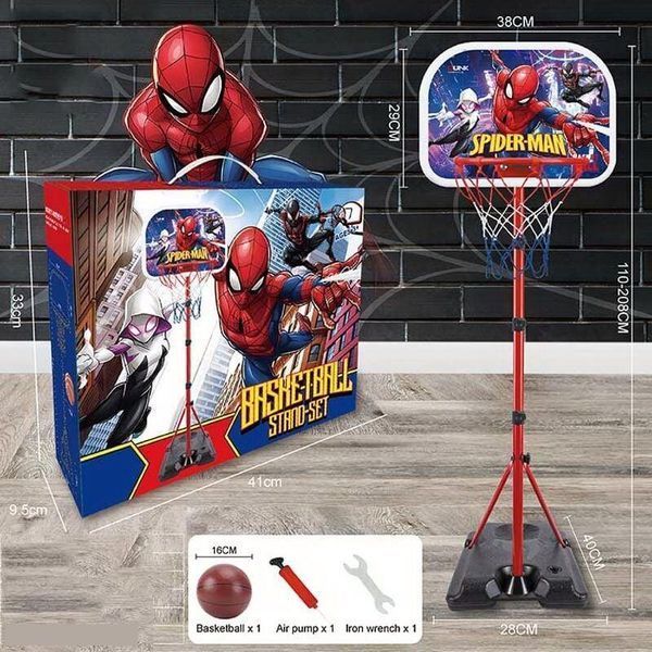 Дитяче баскетбольне кільце на стійці з м'ячем і насосом Spider man 110-208 см 42112 фото
