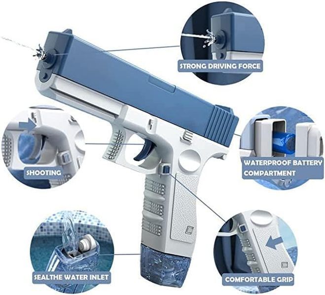 Електричний водний пістолет на акумуляторі з 2 магазинами Glock Water Gun Синій 39966 фото