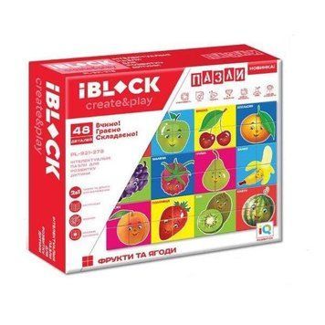 Пазлы для детей 2в1 Доска для рисования Фрукты и ягоды IBLOCK 48 деталей (PL-921-278) 35553 фото