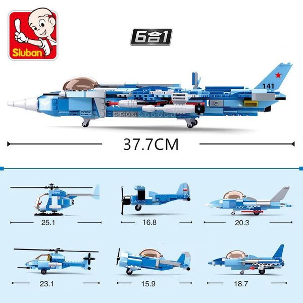 Конструктор военный самолет Истребитель 6 в 1 Sluban Model Bricks 728 деталей 31943 фото