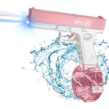 Электрический водный пистолет на аккумуляторе с подсветкой и 2-мя магазинами Glock Water Gun Розовый 39968 фото