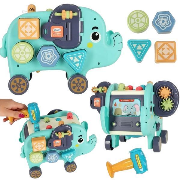 Многофункциональная игрушка Каталка Пальчиковый лабиринт Стучалка Whac-a-mole Слоник 36510 фото