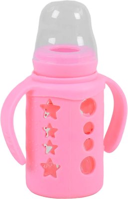Скляна пляшечка для годування із силіконовою соскою "BIMBO" 120 мл Рожевий 28263 фото