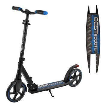 Самокат двухколесный со светящимся тормозом Best Scooter Черный с синим 26006 фото