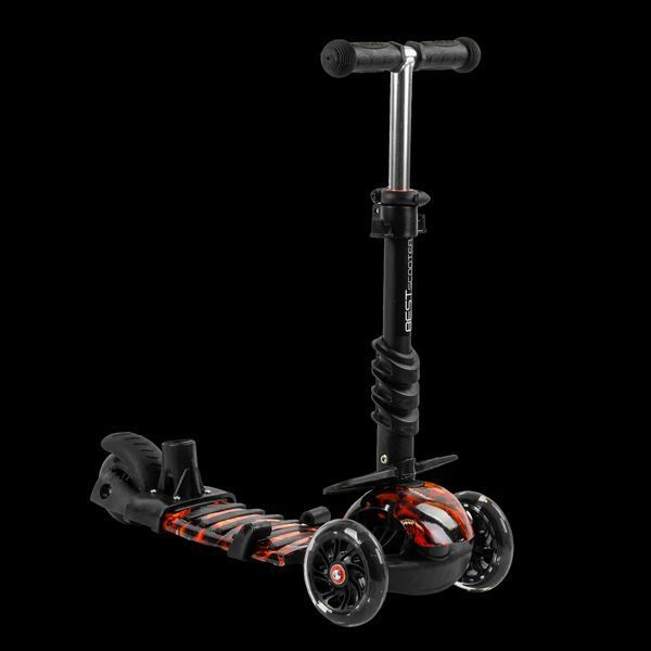 Трехколесный самокат со светящимися колесами и родительской ручкой 5 в 1 Best Scooter Черный Вид 5 25976 фото