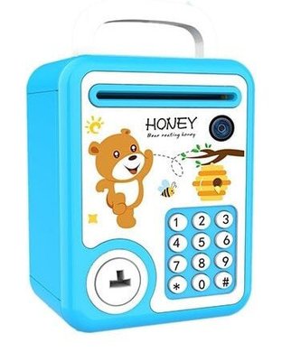 Дитячий іграшковий сейф-копилка з ключем Ведмедик Блакитний 33993 фото