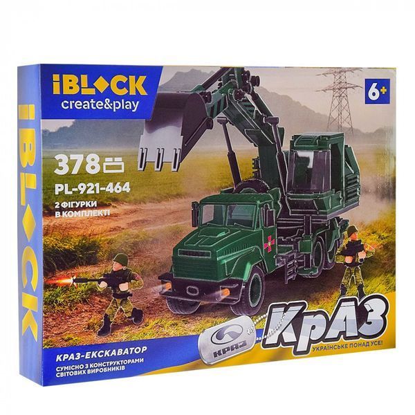 Конструктор військовий КрАЗ-екскаватор IBLOCK Армія 378 деталей (PL-921-464) 35508 фото