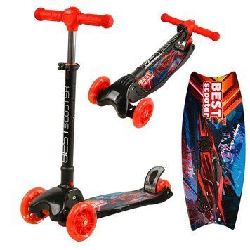 Складной детский трёхколесный самокат для мальчика с Фонариком Best Scooter Maxi Машинка 30530 фото