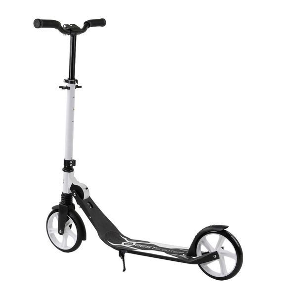 Складной самокат двухколесный с большими колесами и подножкой Best Scooter Белый с черным 25937 фото